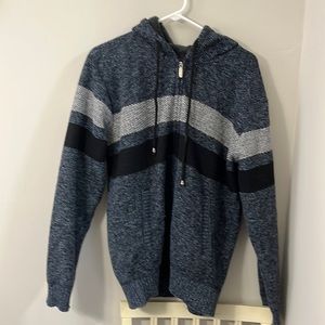 Blue zip up sweater with hood